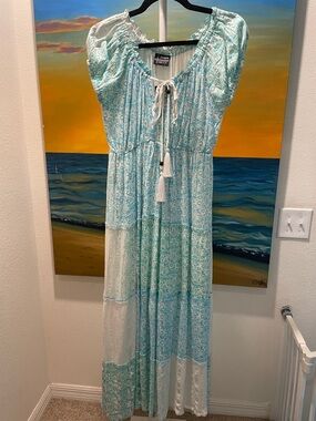 Jackpot Aqua Paisley Maxi Dress with Tassel Tie